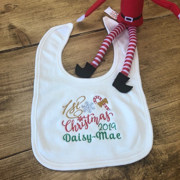 Personalised My First Christmas Embroidered Baby Bib